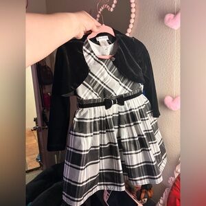 Jona Michelle Black and White Plaid girls Party Dress with Black Bolero